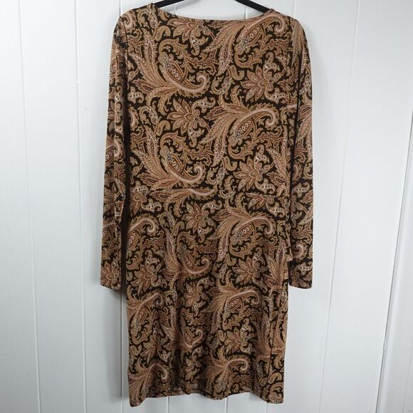 Ralph Lauren Womens Brown Paisley Shift Dress Size 12 - Picture 12 of 16